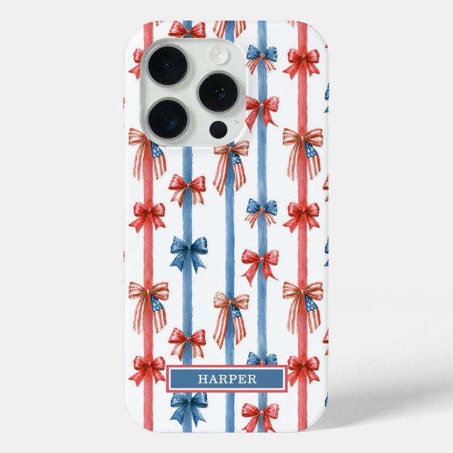 Funda De Case-Mate Para iPhone Lazos Patrióticos y Rayas Monogramadas (Reverso )