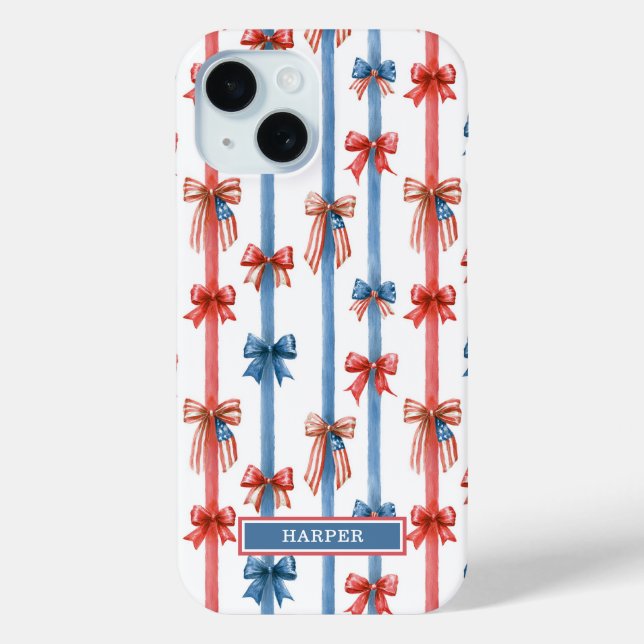 Funda De Case-Mate Para iPhone Lazos Patrióticos y Rayas Monogramadas (Reverso )