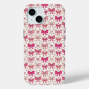 Funda Para iPhone 15 Lazos Rosas Lindos Patrón Dibujado a Mano con Cora