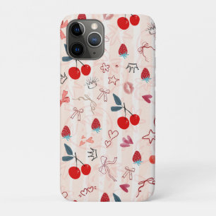 Funda Para iPhone 11 Pro Lazos y Estrellas de Cereza Dulce Diseño Estético