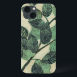 Funda Para iPhone 13 Leaves and Branches on Cream Background<br><div class="desc">Vibrant green leaves and branches rest on a cream background in this print by Jennifer Goldberger. As the season change the colors on these leaves stay the same,  bringing a little consistency into your life.</div>