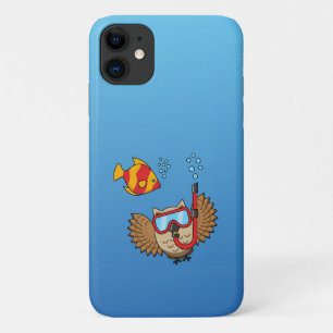 Funda Para iPhone 11 Lechuza con máscara de buceo y pescado tropical
