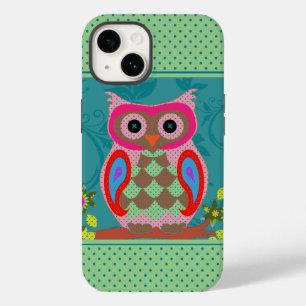 Funda Para iPhone 14 De Case-Mate Lechuza de arte popular colorida y puntos