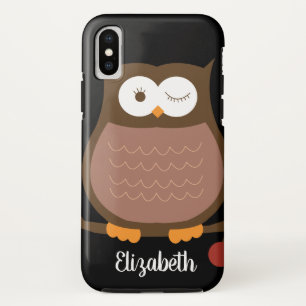 Funda Para iPhone X Lechuza marrón con el nombre del estuche de teléfo