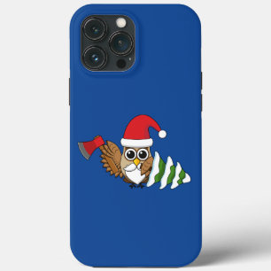 Funda Para iPhone 13 Pro Max Lechuza navidad con hacha y pino nevado