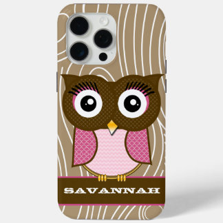 Funda Para iPhone 15 Pro Max Lechuza Rosa Madera Grano Zig Zag Elegir colores