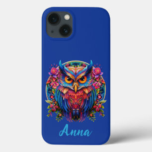 Funda Para iPhone 13 Lechuza vibrante con acentos florales - Nombre per
