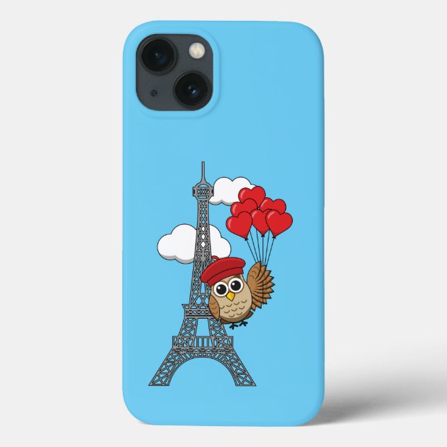 Funda De Case-Mate Para iPhone Lechuza volando con globos cardíacos en París (Reverso)
