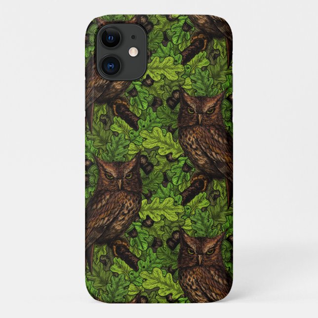 Funda De Case-Mate Para iPhone Lechuzas en el roble, verdes y marrones (Reverso)