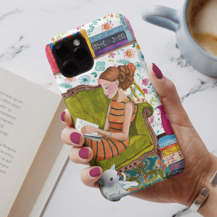 Leer libros Chica Gato amante   iPhone 7 más Funda