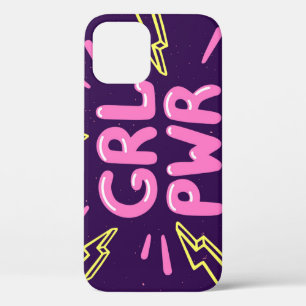 Funda Para iPhone 12 Lema feminista del poder chica, fondo violeta.