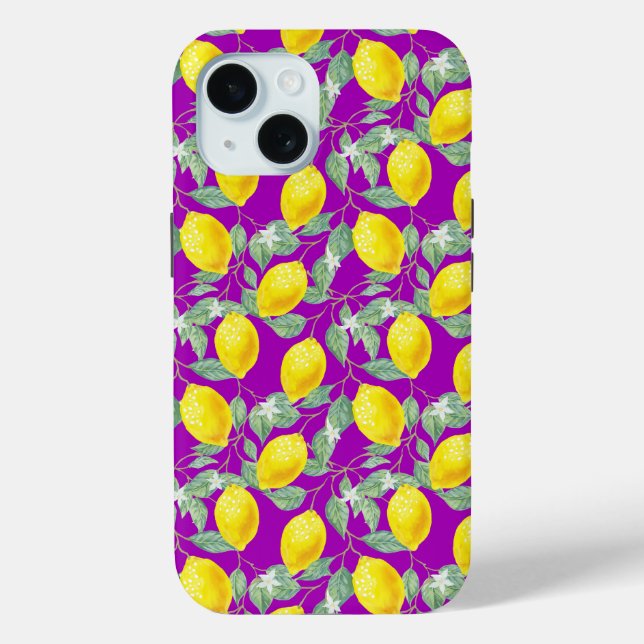 FUNDA DE Case-Mate PARA iPhone LEMON FRUITS PURPLE BACKGROUND (Reverso )