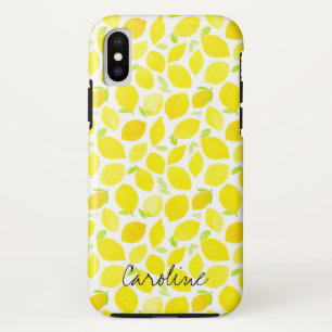 Funda Para iPhone X  Lemones amarillos en acuarela. Agregar nombre.