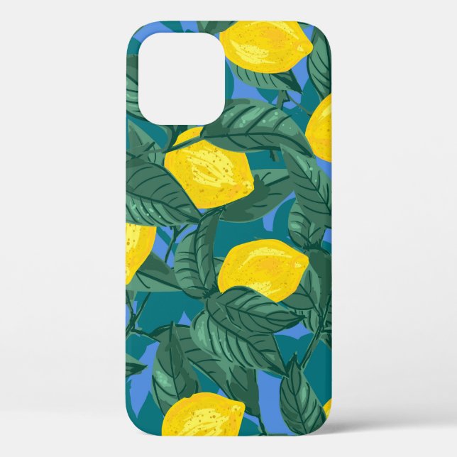 Funda De Case-Mate Para iPhone Lemones, hojas: patrón cítrico tropical. (Reverso )