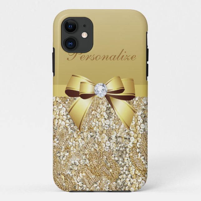 Funda De Case-Mate Para iPhone Lentejuelas, arco y diamante del oro (Reverso)