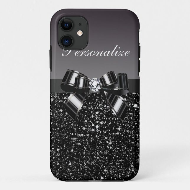 Funda De Case-Mate Para iPhone Lentejuelas impresas, arco y diamante negros y (Reverso)