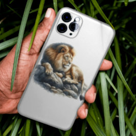 Funda Para iPhone 15 Pro Max León Africano Majestuoso en Acuarela 
