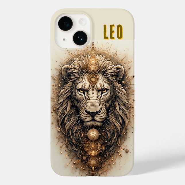Funda De Case-Mate Para iPhone León artístico con geométrico dorado  (Reverso )