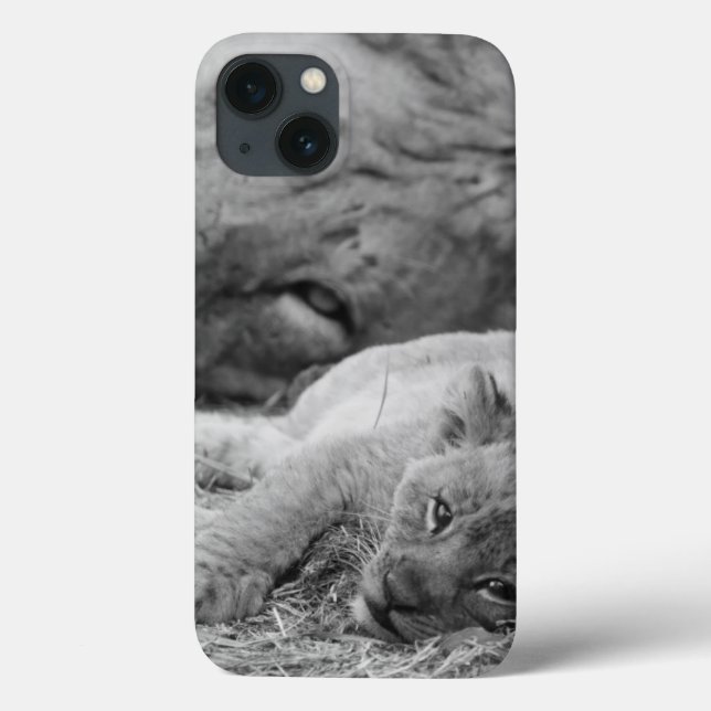 Funda De Case-Mate Para iPhone León Cub lindo que descansa con el padre (Reverso)