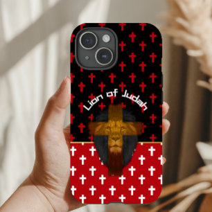 Funda Para iPhone 15 León de Judá Cruces Modernas Rojas Negras Blancas
