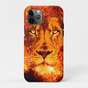 Funda Para iPhone 11 Pro León de Judá Naranja Rojo Flores Negras