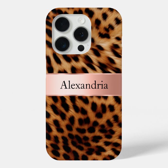 Funda De Case-Mate Para iPhone Leopard Animal Rosa Rosa Ribbon Nombre (Reverso )