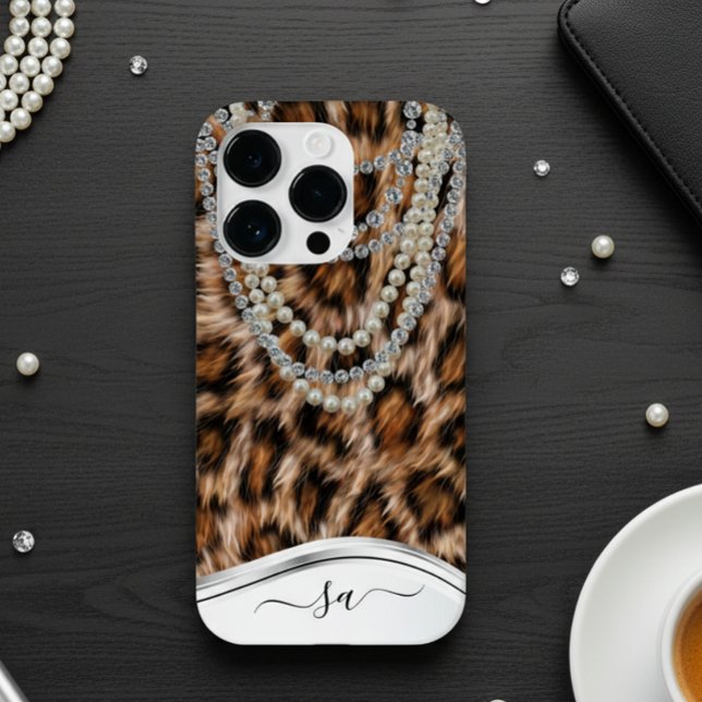 Funda De Case-Mate Para iPhone Leopard Nombre manuscrito Perla collar de diamante (Subido por el creador)