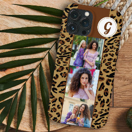 Funda Para iPhone 13 Pro Max Leopard Print 3 fotos cuadradas Monogramado marrón