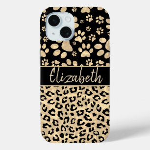 Funda Para iPhone 15 Leopard Print Paws Sepia Personalizada