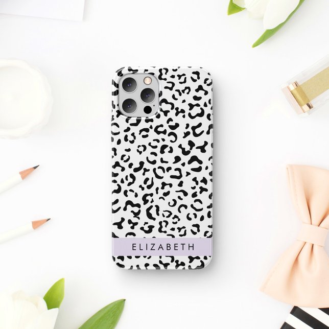 Funda De Case-Mate Para iPhone Leopard Print, Spots, Black And White, Tu Nombre (Subido por el creador)