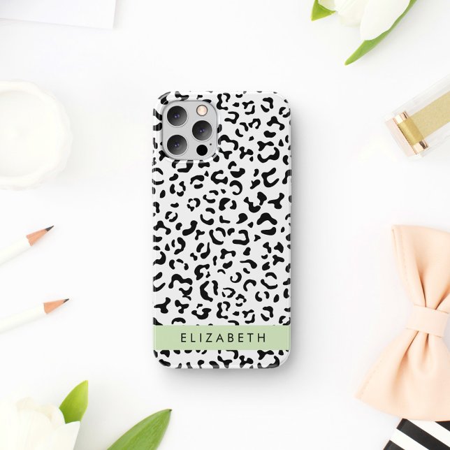Funda De Case-Mate Para iPhone Leopard Print, Spots, Black And White, Tu Nombre (Subido por el creador)