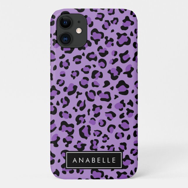 Funda De Case-Mate Para iPhone Leopard Print, Spots, Purple Leopard, tu nombre (Reverso)
