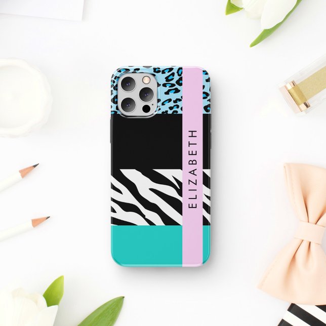 Funda De Case-Mate Para iPhone Leopard Print, Zebra Print, Blue, Your Name (Subido por el creador)