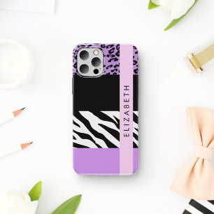 Funda Para iPhone 12 Pro Leopard Print, Zebra Print, Purple, Tu Nombre