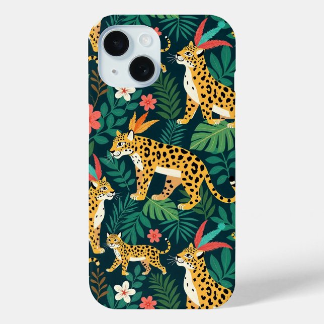 Funda De Case-Mate Para iPhone Leopardo (Leopards surrounded by tropical flowers and leaves!)