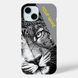 Funda Para iPhone 15 Leopardo con nombre Personalizar