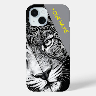 Funda Para iPhone 15 Leopardo con nombre Personalizar