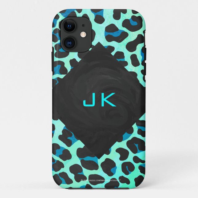 Funda De Case-Mate Para iPhone Leopardo negro e impresión Verde azulada (Reverso)