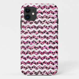 Funda Para iPhone 11 Leopardo Negro y Chevron Hot Pink Print