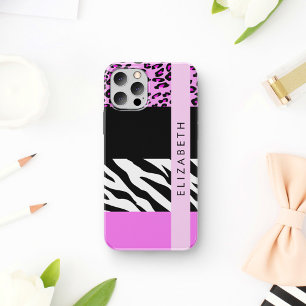 Funda Para iPhone 12 Pro Leopardo Print, Zebra Print, Pink, Your Name