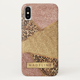 Funda Para iPhone X Leopardo Purpurina Geométrico Rosa Gold Rubor