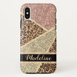 Funda Para iPhone XS Leopardo Rosa Gold Purpurina personalizado a rayas