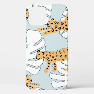 Funda Para iPhone 12 Léopardo tropical animal y hojas de palma de monst