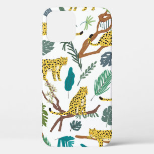 Funda Para iPhone 12 Leopardos animales salvajes en la selva dibujada a