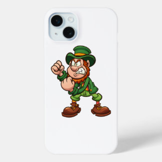 Funda Para iPhone 15 Mini leprechaun enojado sosteniendo puños listos para l