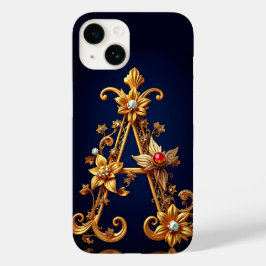 Funda Para iPhone 14 De Case-Mate Letra A dorada elegante con decoración floral orna