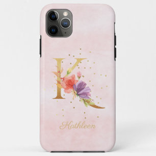 Funda Para iPhone 11 Pro Max Letra acuarela floral monograma inicial K