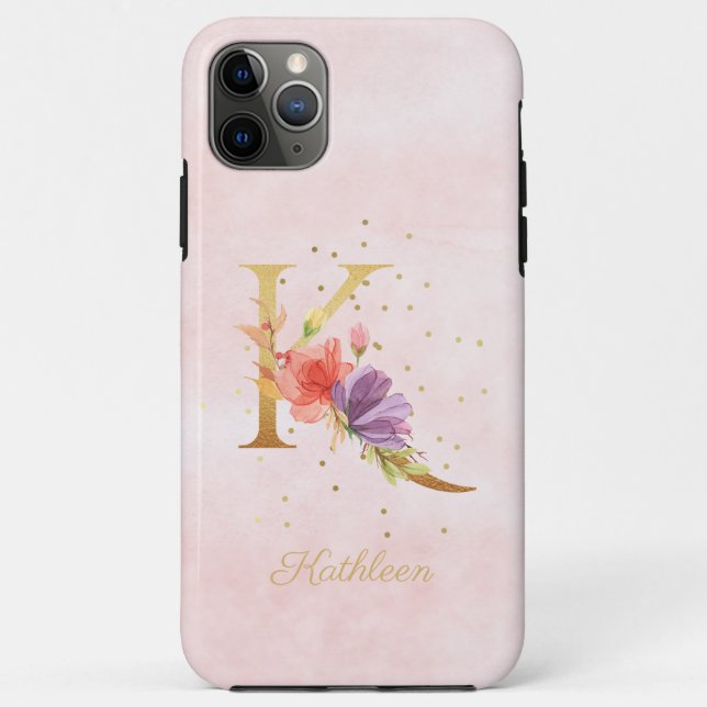 Funda De Case-Mate Para iPhone Letra acuarela floral monograma inicial K (Reverso)