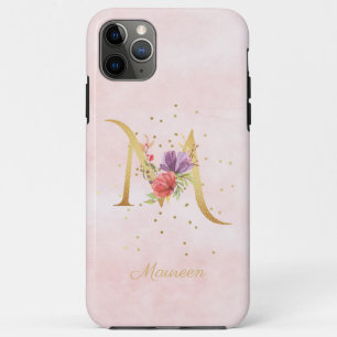Funda Para iPhone 11 Pro Max Letra acuarela floral monograma inicial M