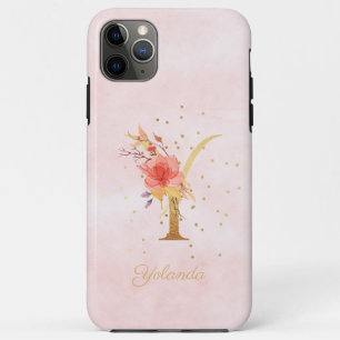 Funda Para iPhone 11 Pro Max Letra acuarela floral nombre monograma Y inicial